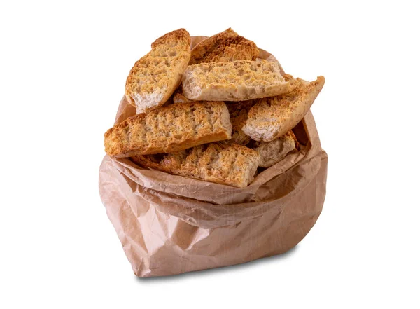 用褐色纸袋包着面包面包面包 用白色隔离 有剪裁路径 — 图库照片