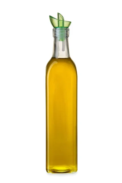 Oliwa Oliwek Pierwszego Tłoczenia Butelka Zielonym Kapslem Izolowana Biało Dołączoną — Zdjęcie stockowe
