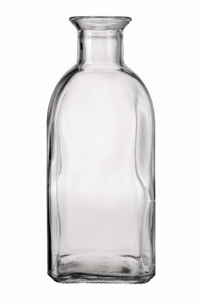 Empty glass bottle suitable for whisky and spirits. Isolated on white with clipping path included
