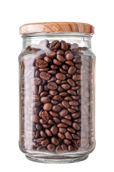 Coffee Beans Roasted Glass Jar Isolated White Clipping Path Included — Stock Photo, Image
