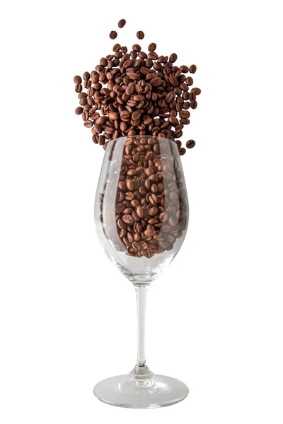 Roasted Coffee Beans Coming Out Goblet Glass Isolated White Clipping — Stock Photo, Image