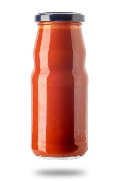 Tomatensaus Glazen Fles Geïsoleerd Wit Met Clipping Pad Opgenomen — Stockfoto
