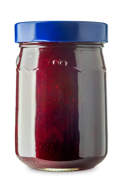 Cherry Jam Glazen Pot Geïsoleerd Wit Met Clipping Pad Opgenomen — Stockfoto