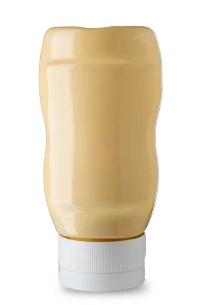 Maionese Bottiglia Plastica Isolata Bianco Percorso Ritaglio — Foto Stock