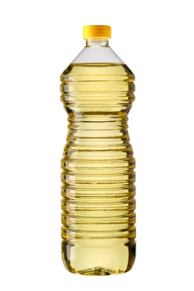 Slunečnicový Olej Plastové Láhvi Izolované Bílém Výstřižkem Cestu — Stock fotografie