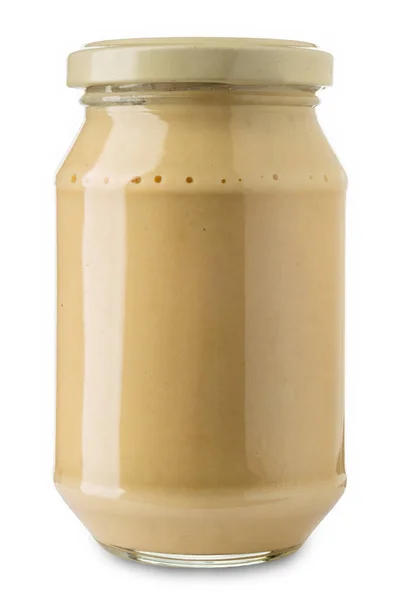 Mayonnaise Sauce Glass Jar Isolated White Clipping Path Included — Stockfoto