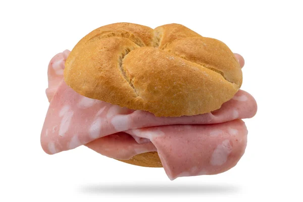 Mortadellasmörgås Typiskt Italienskt Bröd Som Kallas Rosetta Fylld Med Mortadella — Stockfoto
