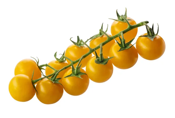 Klaster Pomidorów Wiśniowych Żółty Izolowane Białym Ścieżką Wycinania Zawarte — Zdjęcie stockowe