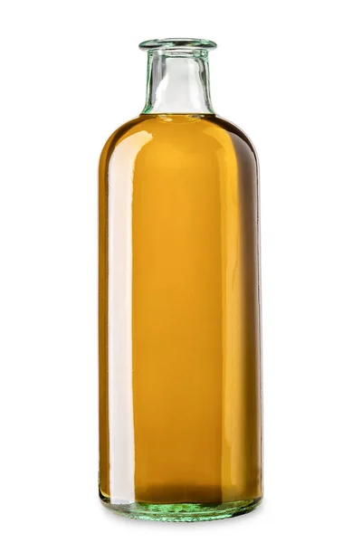 Butelka Szklana Oliwy Oliwek Pierwszego Tłoczenia Izolowana Biało Ścieżką Wycinania — Zdjęcie stockowe