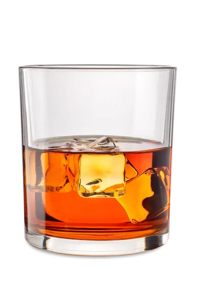 Copo Uísque Bourbon Com Cubos Gelo Whiskey Nas Rochas Isolado — Fotografia de Stock