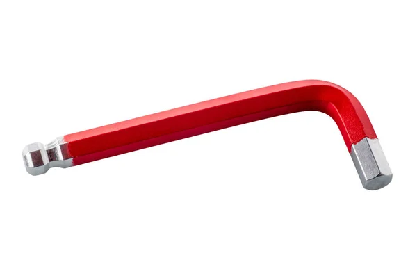Chave Sextavada Vermelha Para Fixadores Isolados Branco Com Caminho Recorte — Fotografia de Stock