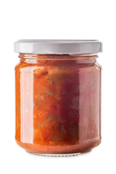 Sausen Met Groente Tomatenmix Voor Bijgerechten Specerijen Glazen Pot Geïsoleerd — Stockfoto