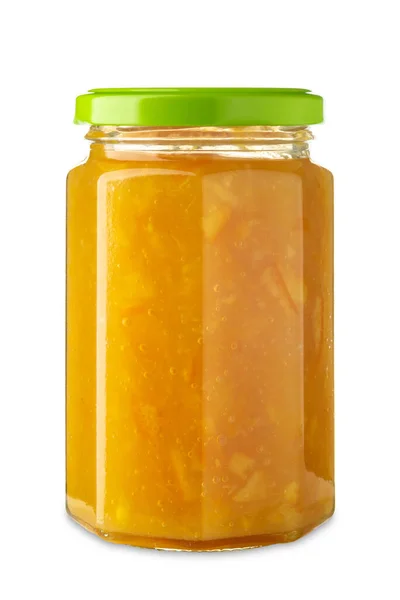 Sinaasappelmarmelade Glazen Pot Uitgesneden Wit Met Knippad Inbegrepen — Stockfoto