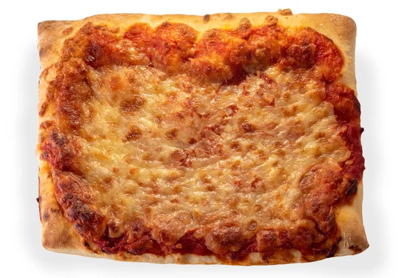 위에서 토마토와 치즈를 수있는 네모난 피자와 나뉘어 흰색으로 표시된 — 스톡 사진