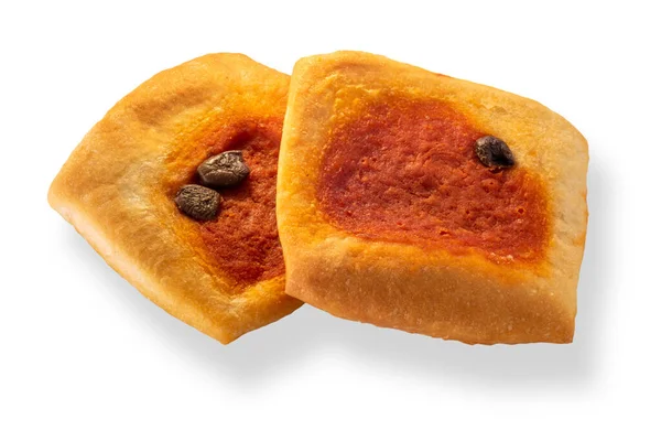 Pizzett Små Pizzor Med Tomatsås Och Kapris Isolerad Vitt Med — Stockfoto