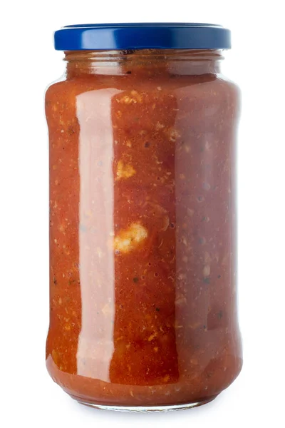 Bolognese Tomatensaus Glazen Pot Geïsoleerd Wit Met Knippad Inbegrepen — Stockfoto