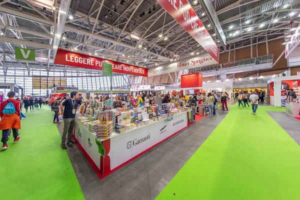 stock image Turin, Italy - 2023 May 22: books displayed on stands of publishers in Oval pavilion of Salone Internazionale del Libro di Torino (International Turin Book Fair) 35th edition 