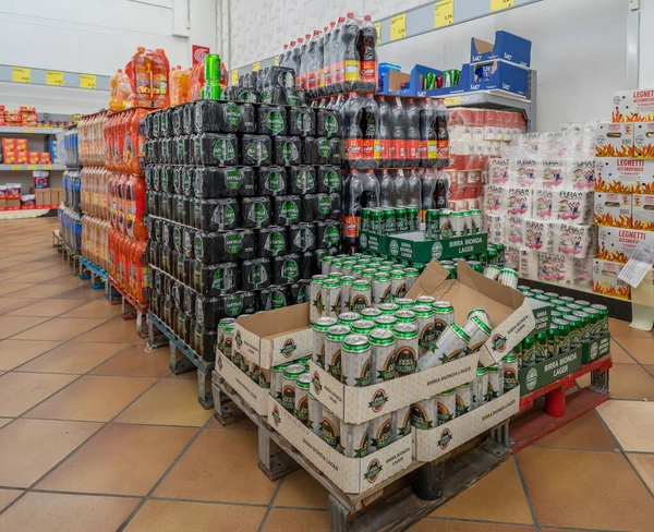 Italy May 2023 Boxes Beer Cans Other Soft Drinks Plastic — Stock Photo, Image