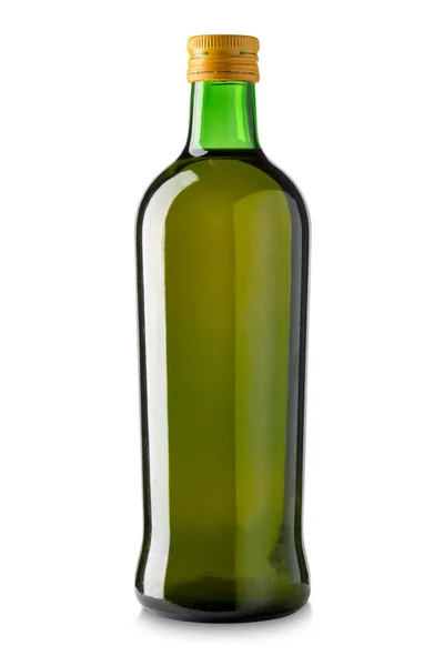 Extra Panenský Olivový Olej Zelené Skleněné Láhvi Izolované Bílém Výstřižkem — Stock fotografie