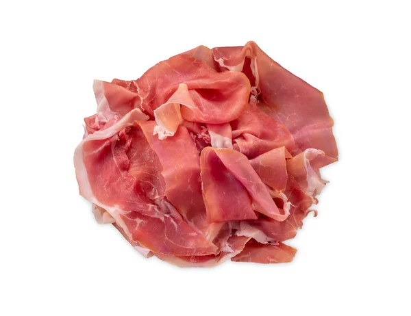 Snijwonden Van Parma Ham Geïsoleerd Wit Met Clipping Pad Bovenaanzicht — Stockfoto
