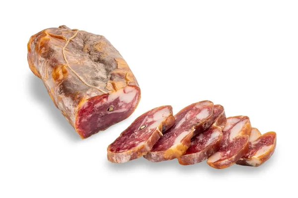 Salame Italiano Chamado Soppressata Feito Carne Magra Porco Coxa Lombo — Fotografia de Stock