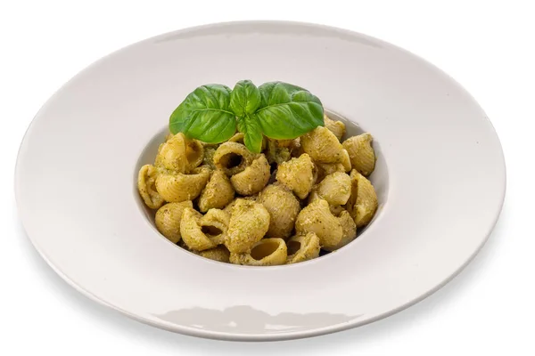 접시에 페토를 마카로니 파스타는 전형적 제노바 소스로 소나무 올리브유 파르마 — 스톡 사진