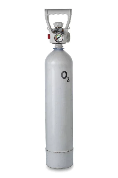 Tanque Oxigênio Portátil Com Manômetro Regulador Fluxo Oxigênio Tanque Oxigênio — Fotografia de Stock