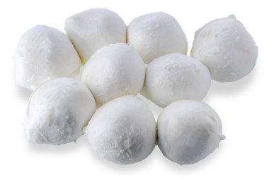Bufalo mozzarella peyniri, mozzarella topları beyaza izole edilmiş kırpma yolu ile.