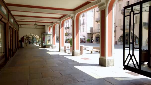 Cuneo Piémont Italie Août 2023 Vue Des Arcades Typiques Sous — Video