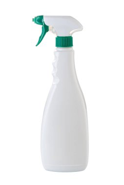 Beyaz sprey plastik şişe beyaza izole edilmiş, kırpma yolu dahil.