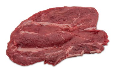 Çiğ biftek beyaz yolda izole edilmiş, kırpma yolu dahil.