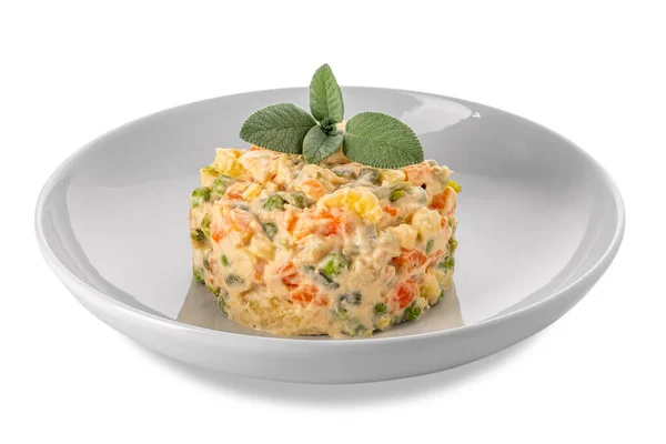Salada Russa Prato Branco Com Folhas Sálvia Típica Salada Piemontesa — Fotografia de Stock