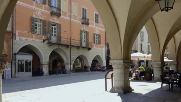Cuneo Piemont Italien August 2023 Pano Auf Den Historischen Arkaden — Stockvideo