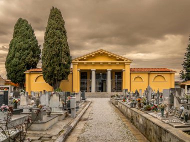 Pisa, Italy - March 08, 2024: The Temple of Cremations in the suburban cemetery of the city of Pisa on Via Pietrasantina clipart