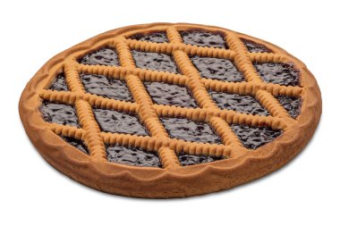 Böğürtlen reçelli tart beyaza izole edilmiş ve kırpma yolu dahil