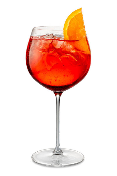 Alcoholic Campari Spritz Cocktail in goblet glass Isolated on White with clipping path included