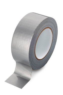 Yüksek güçlü kumaş yapıştırıcı bant, gümüş renkli yapışkan bant rulo beyaz üzerine izole edilmiş, kırpma yolu da dahil.