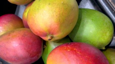 Markette mangolar açıkta kaldı. Mango meyvelerinde üstten bakıldığında izleniyor