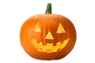 Turuncu balkabağı Jack o 'Lantern Cadılar Bayramı beyaz yolda izole edilmiş, kırpma yolu 