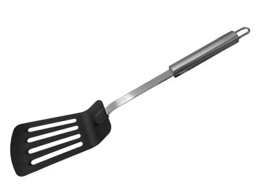 Mutfak siyah silikon kauçuk spatula paslanmaz çelik sapı beyaz üzerine izole edilmiş kırpma yolu da dahil.