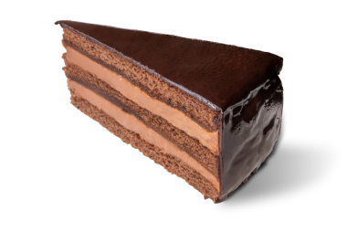 Sacher turte keki, bir dilim çikolatalı kek izole edilmiş.