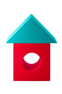 Oyuncak tuğlalar, ev simgesi grafik konsepti, kırpma yolu da dahil olmak üzere beyaz üzerine izole