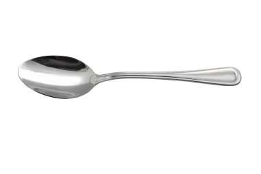 Paslanmaz çelik çay kaşığı beyaza izole edilmiş, kırpma yolu da dahil.