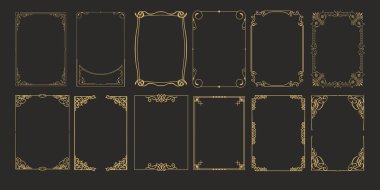 Dekoratif vintage çerçevelerin büyük set şablonu, kenarları dikdörtgen biçiminde