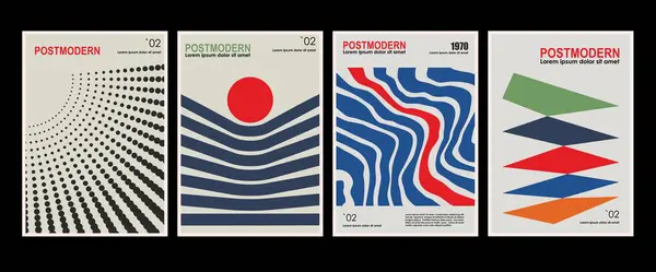 Opere Arte Poster Ispirati Postmoderni Simboli Dinamici Astratti Vettoriali Con Grafiche Vettoriali