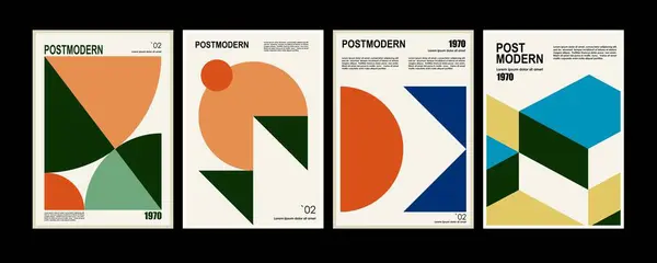 Konstverk Affischer Inspirerade Postmoderna Vektor Abstrakta Dynamiska Symboler Med Djärva Royaltyfria Stockvektorer