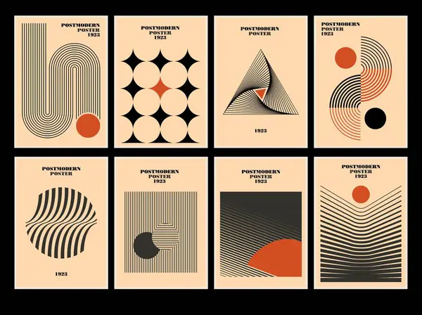 Set Poster Geometrici Minimalisti Anni Ispirati Simboli Dinamici Astratti Vettoriali Vettoriale Stock