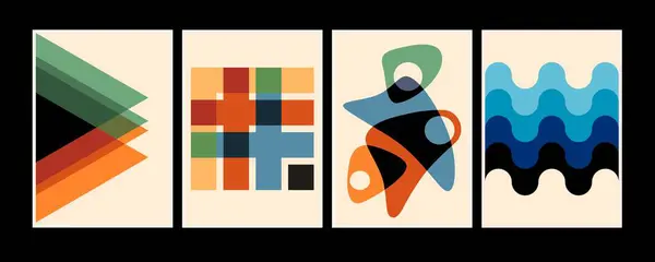 Set Poster Geometrici Minimalisti Anni Ispirati Simboli Dinamici Astratti Vettoriali Vettoriali Stock Royalty Free
