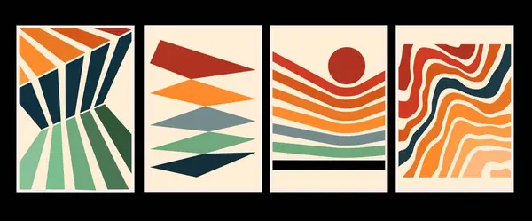 Set Poster Geometrici Minimalisti Anni Ispirati Simboli Dinamici Astratti Vettoriali Illustrazioni Stock Royalty Free