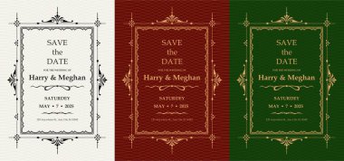 Lüks davetiye kartı arka plan vektörü. Klasik antika tasarım, altın çizgiler, yeşil ya da kırmızı arka planda parıltı. Gala kartı, büyük açılış, art deco dergisi için mükemmel tasarım illüstrasyonu